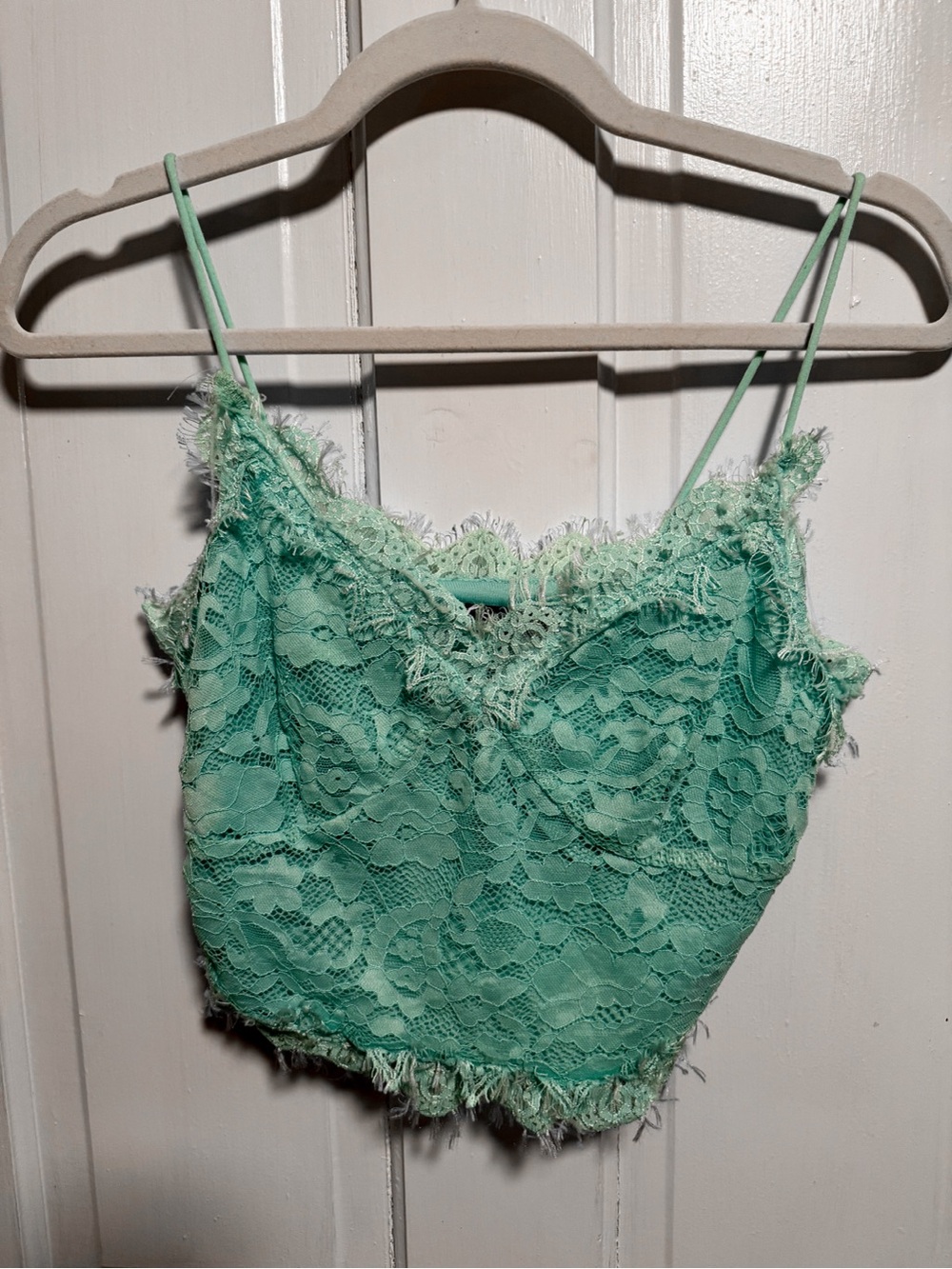 SHEIN Mint Lace Fringed Crop Cami